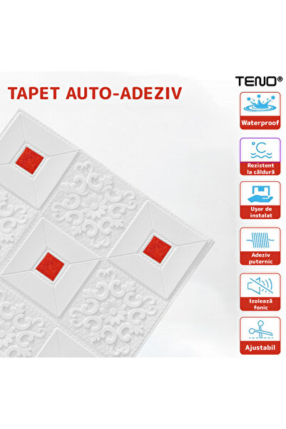 Teno Set Tapet 3D Teno61, suprafata acoperire 4.9 mp, autoadeziv, perete/tavan, 70x70 cm, rosu