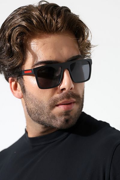 Lozzo Men's Square Matte Black Polarized Sunglasses 23061 C2 m P