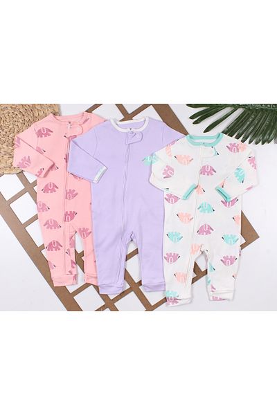 MBK GARDEN Colorful Printed Zippered Baby Girl 3-Piece Jumpsuit 9-12-18 Months