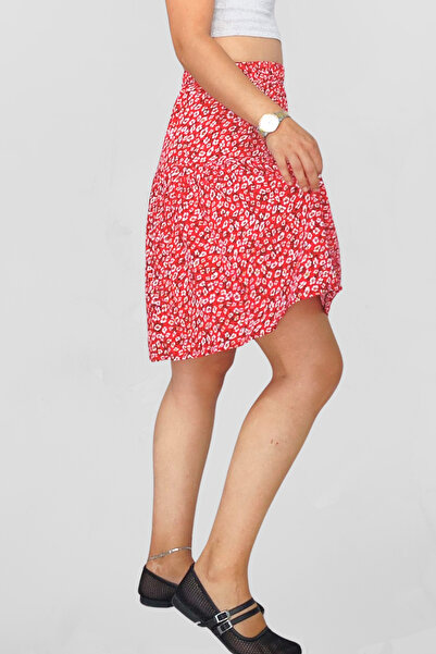 MAKSEN TEKSTİL Viscose Fabric Midi Size Women's Red Shorts Skirt