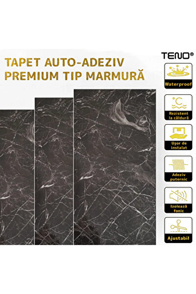 Teno Set 30x Tapet Marmura Premium 3D Teno®, suprafata acoperire 5.4 mp, 30x60 cm, negru/gri
