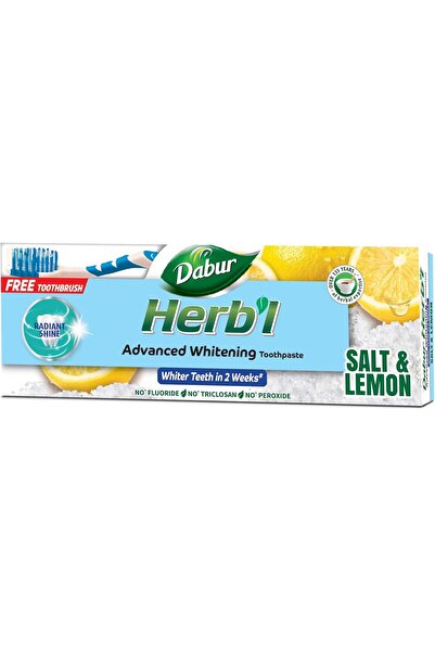 Dabur Herbal Whitening Toothpaste 150g + Brush | With Salt & Lemon | White Te...