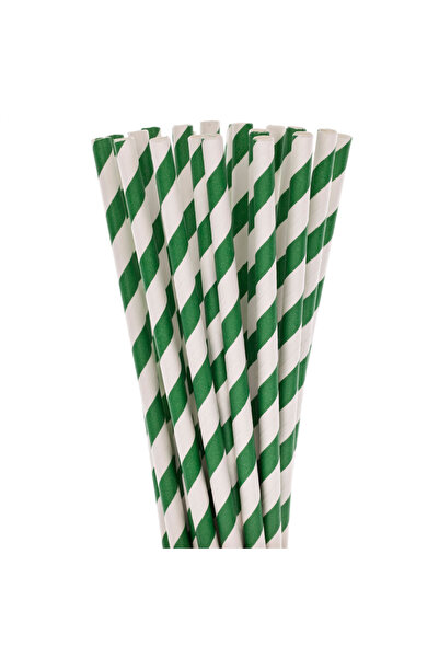 Paper Straws Paper Straws, white with dark green stripes, 100pcs/set, 197 x 6mm