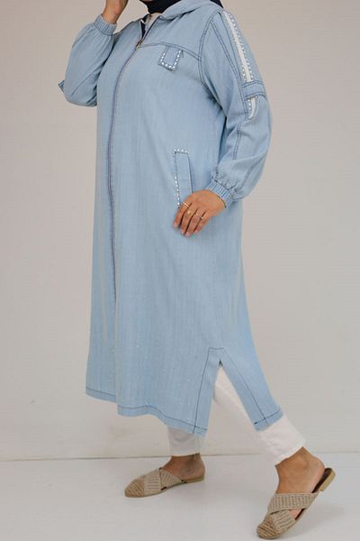 Eslina 43010 Large Size Lyocell Denim Tunic - Ice Blue