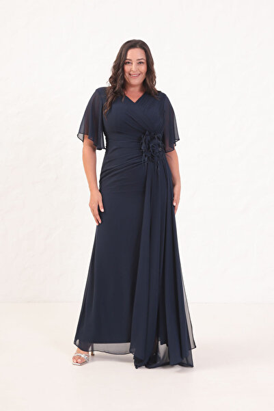 Lafaba Жіноче темно-синє плаття з квітковим принтом, великий розмір, довге вечірнє плаття