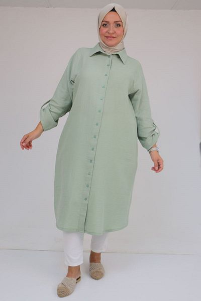Eslina 48058 Large Size Buttoned Muslin Shirt - Nefti