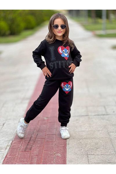 KGN GİYİM Girl's 3 Thread Unsharped Bottom Top Set