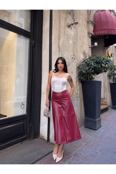 CARLA MARA Fustă din piele de lungime midi