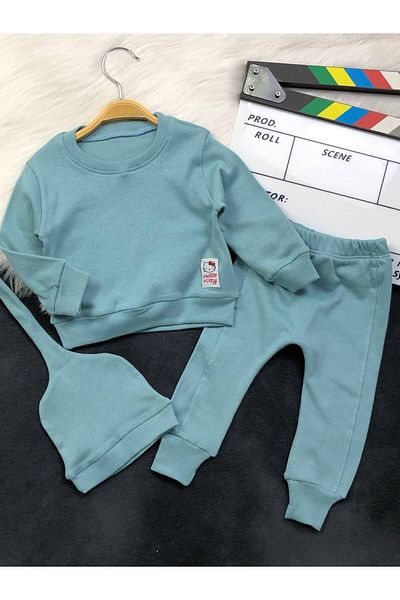 KGN GİYİM Baby Boy 3-Piece Bottom Top Set Hat Gift