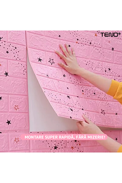 Teno Set Tapet Caramida 3D Teno70, model Stelute, suprafata acoperire 5.3 mp, 70x77 cm, roz