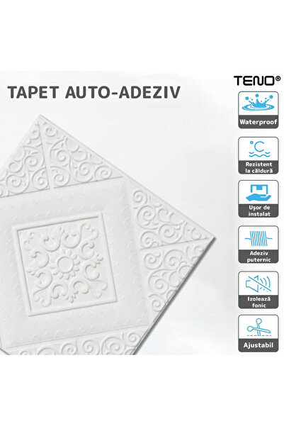 Teno Set Tapet Mic 3D Teno110, suprafata acoperire 3.06 mp, autoadeziv, perete/tavan, 35x35 cm, alb