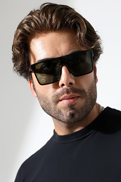 Lozzo Men's Unibody Black Polarized Sunglasses 23060 C2 P Green Glass