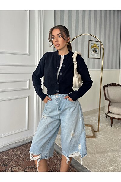 Lorenzo Kadın Lacivert Düğmeli Örgü Hırka
