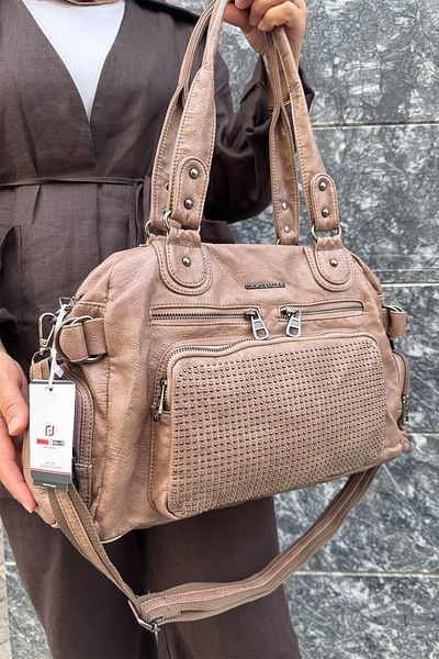 Just Polo Women's Multi-Compartment Soft Washed Leather Handle Cross Shoulder Bag