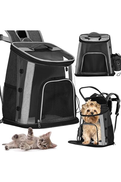 SERSIMO Rucsac transport animale mărime mică-medie, maxim 15 kg, buzunare laterale, 38x34x26 cm, negru