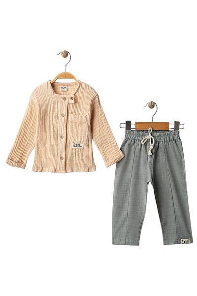 Celira Beige Muslin Shirt Bottom Woven Baby Boy Set