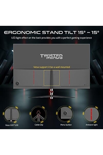 Twisted Minds Gaming Monitor, 27 inch, Full HD, 1920 x 1080, 1ms Response Time, 165Hz Refresh Rate,