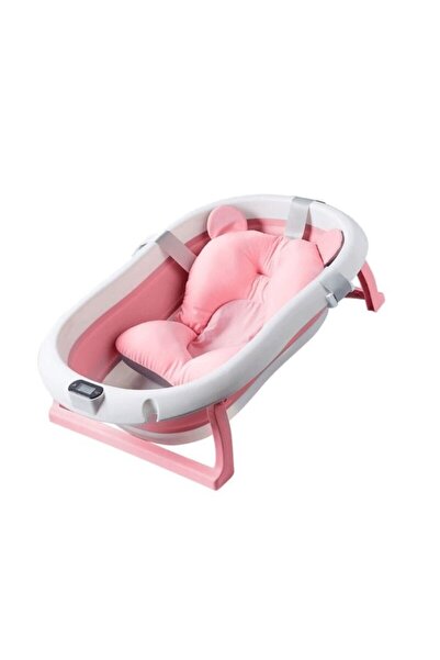 stuffix Folding Baby Bathtub Stuffix® Premium with Cushion Support and Built-In Thermometer, Pink