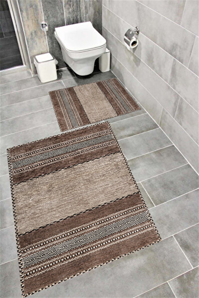 Bordo Halı Kaymaz Tabanlı Suya Dayanıklı Dijital Baskılı Banyo Paspası Takımı...