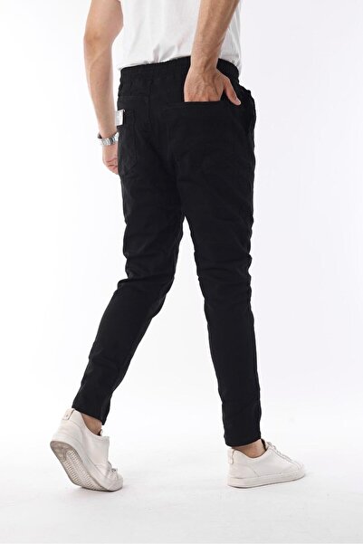 Fashion İstanbul Erkek Lastikli Rahat Kalıp Kot gabardin Pantalon Siyah