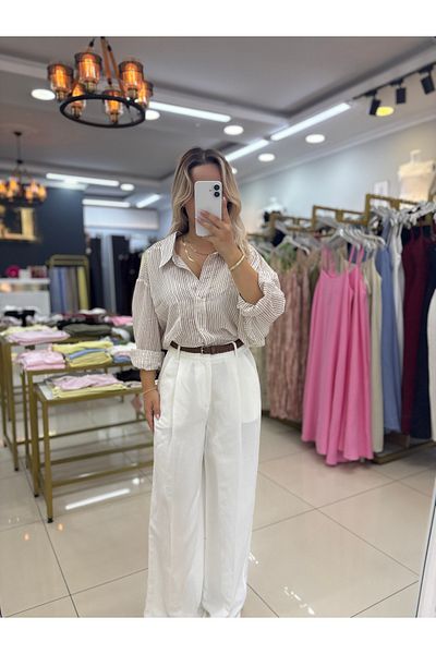 LİSAA BUTİK Women's White Belted Premium Pants