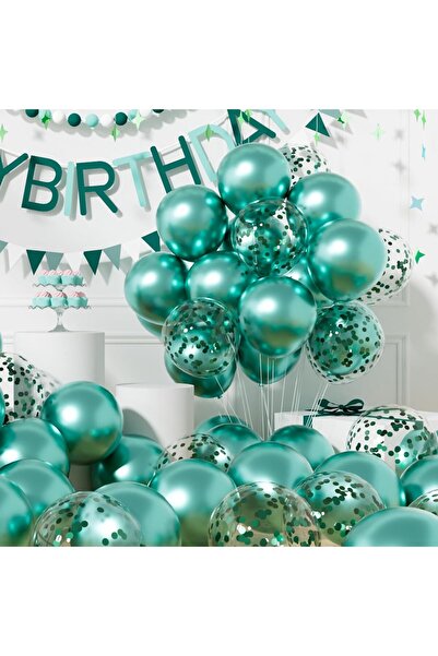 BALON DİYARI Yeşil Sedefli Metalik Şeffaf Balon Premium 2 Paket Balon Pulu