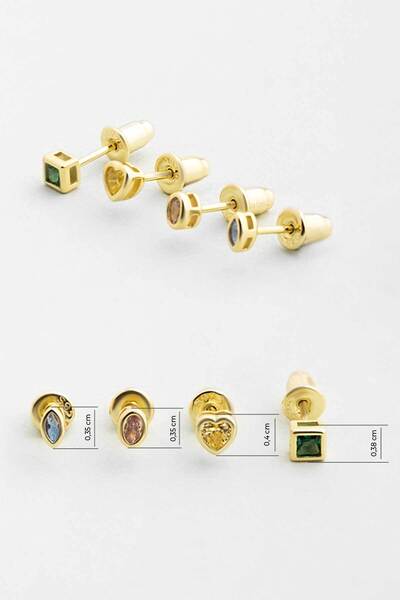 So CHIC... Renkli Aşk 18 Ayar Sarı Altın Kaplama Gümüş Çoklu Küpe