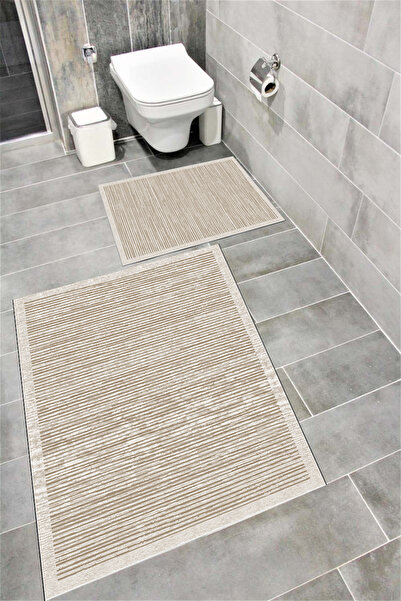 Bordo Halı Kaymaz Tabanlı Suya Dayanıklı Dijital Baskılı Banyo Paspası Takımı...