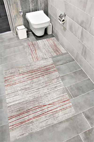 Bordo Halı Set de covoare de baie cu imprimare digitală, rezistentă la apă, c...