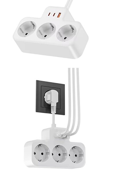 MATECHNO Çoklu Kablolu Priz Yüksek Gerilim Korumalı 3'LÜ Priz 1X USB 2X Type-C Çıkışlı Grup Priz Çoğaltıcı