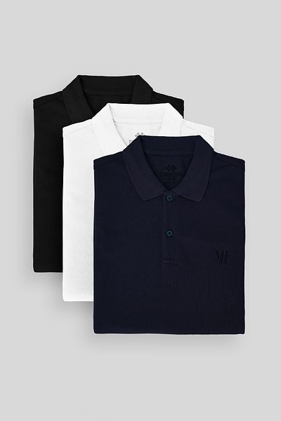 TOMMY LIFE Standard Fit Basic Polo Neck 3 Pack Black-White-Navy Blue Men's T-Shirt 87768