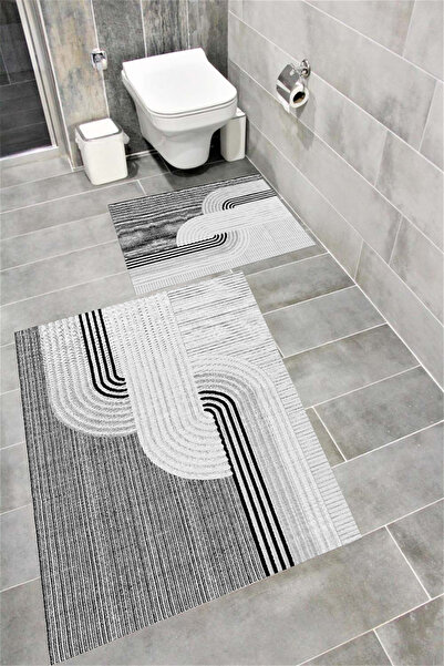 Bordo Halı Set de covoare de baie cu imprimare digitală, rezistentă la apă, c...