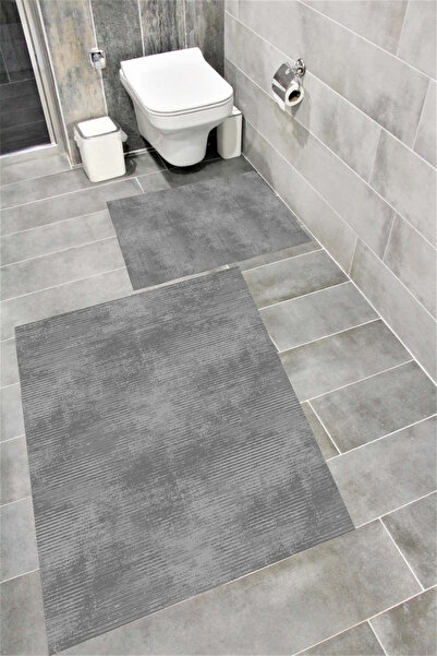 Bordo Halı مجموعة سجادة حمام مطبوعة رقمية مقاومة للماء مع قاعدة مضادة للانزلا...