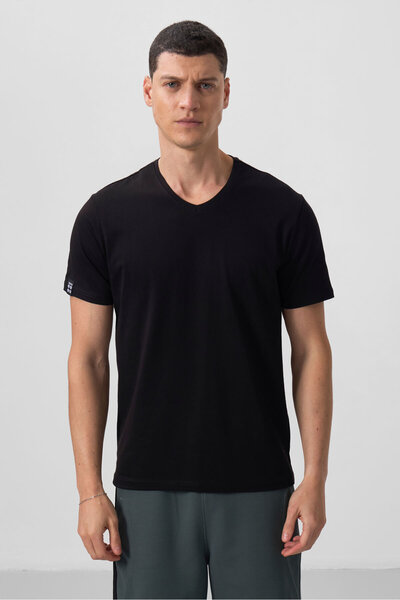 TOMMY LIFE Ανδρικό μπλουζάκι Standard Fit Basic V-Neck 3 Pack Μαύρο 87912