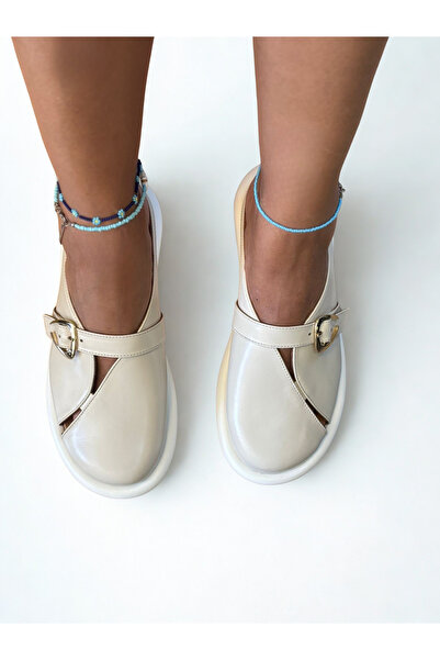 NE&VE SHOES Γυναικείες καθημερινές άνετες παντόφλες Sabo με αγκράφα από γνήσιο δέρμα σε μπεζ χρώμα