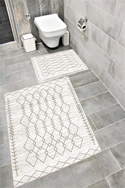 Bordo Halı Kaymaz Tabanlı Suya Dayanıklı Dijital Baskılı Banyo Paspası Takımı...