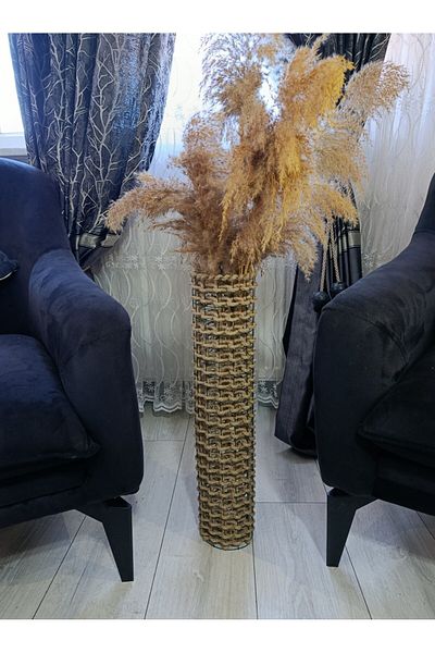 zelmur Khaki Metal Wire Mesh Weave Flower Pampas Vase 60 cm
