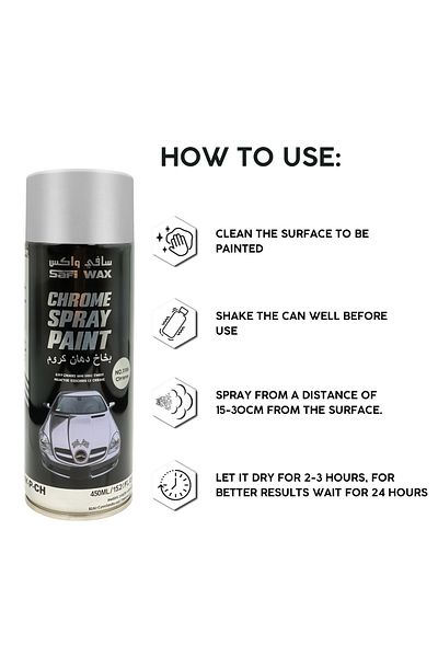 SAFI WAX Chrome Spray Paint 450ml High Coverage for Metal, Wood, Plastic & Decorative Use SFW-P-CH