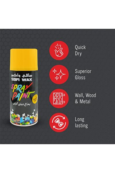 SAFI WAX Spray Paint Medium Yellow SFW-P-25 – Quick Dry Gloss Finish for Multiple Surfaces 400ml