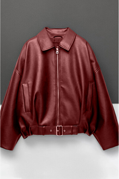 candybia Yeni Sezon Suni Oversize Bomber Deri Ceket