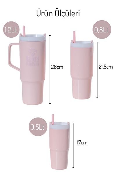 Nandy Home 3 Size Water Bottle Set with Straw 1200ml. , 800ml. , 500ml.