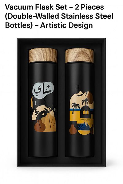 TSUMAB Vacuum Flask Set – 2 Pieces (Double-Walled Stainless Steel Bottles) – Artistic Design
