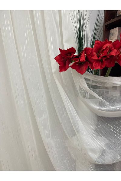 Liz Line Mechanically embroidered curtain, with rejansa, ivory, "Game of lines" by Liz Line PD056
