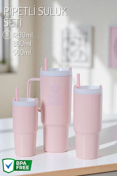 Nandy Home 3 Size Water Bottle Set with Straw 1200ml. , 800ml. , 500ml.