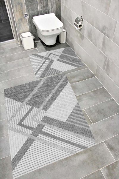 Bordo Halı Water Resistant Digital Printed Bath Mat Set with Non-Slip Base |   Burgundy Carpet 1576