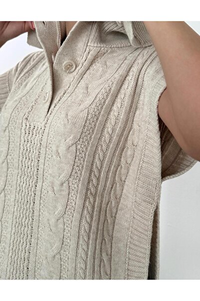 fujya Wide Collar Knitted Louis Sweater Stone