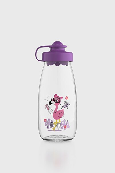 Renga Ufo Kids Flamingo Pattern 250 ml Glass Bottle 182030 Purple