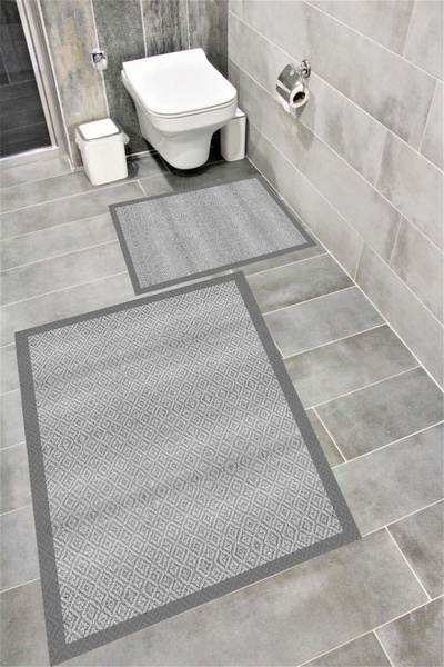 Bordo Halı مجموعة سجادة حمام مطبوعة رقمية مقاومة للماء مع قاعدة مضادة للانزلا...