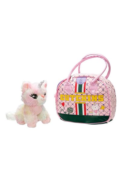 Feyza Oyuncak Cutekins Plush Pink Cat Caticorn Posh with Carrying Bag
