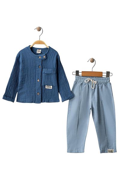 Celira Navy Blue Muslin Shirt Bottom Woven Baby Boy Suit